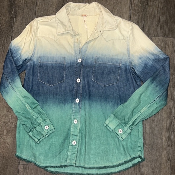 Free People Before Sunrise Ombré Button Down Shirt Blue/Green Size Small - Picture 9 of 13